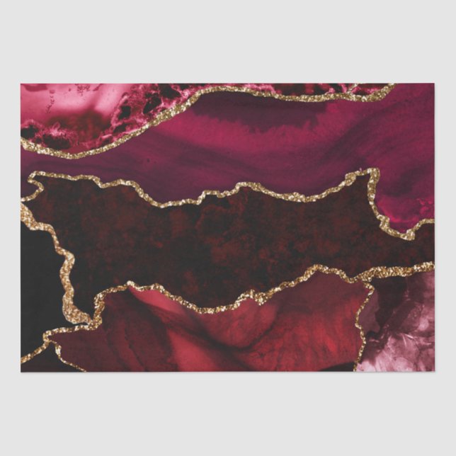 Red and Faux Gold Glitter Marble Agate Tissue Paper (Front)