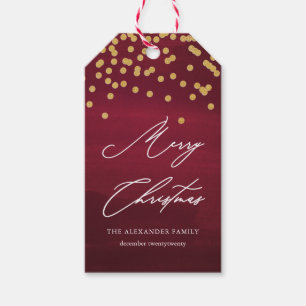 Red and Faux Gold Merry Christmas Script Gift Tag