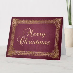 Red and Faux Gold Ornate Border Merry Christmas Card