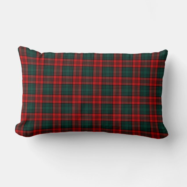 Red and Forest Green Kerr Clan Scottish Plaid Lumbar Pillow (Front)