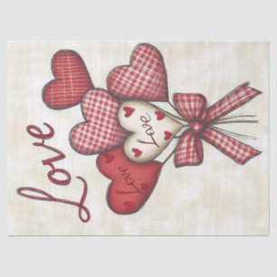 Red and Gingham Love Heart Bouquet Decoupage Tissue Paper