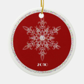 Red and glitter snowflake ceramic ornament