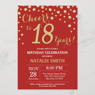 Red and Gold 18th Birthday Diamond Invitation