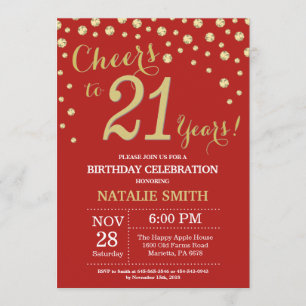 Red and Gold 21st Birthday Diamond Invitation