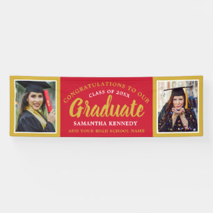 Red And Gold 2 Photo Congratulations Graduation  Banner