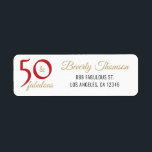 Red and Gold 50 and Fabulous 50th Birthday Script<br><div class="desc">50 and Fabulous 50th Birthday Address Label. Red,  black and gold text in an elegant font typography. You can easily replace the name and address with yours.</div>