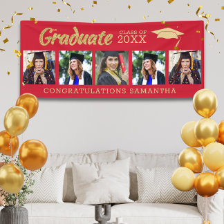 Red And Gold 5 Photo Congrats 2026 Graduation  Banner