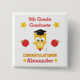 Red and Gold 5th grade graduate 2 Inch Square Button