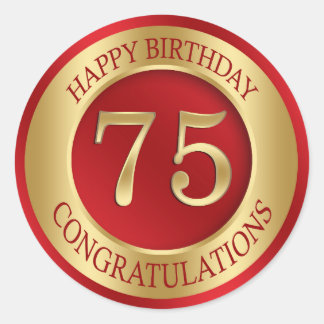 Red and gold 75th Birthday Classic Round Sticker