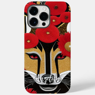 Red and Gold Abstract Fox with Name Customization Case-Mate iPhone 14 Pro Max Case