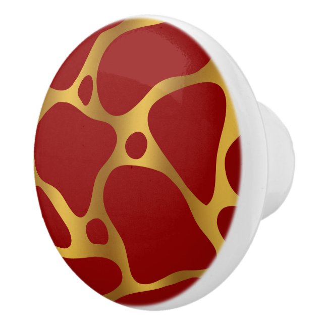 Red and gold abstract giraffe pattern ceramic knob (Right)