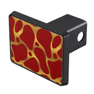 Red and gold abstract giraffe pattern hitch cover