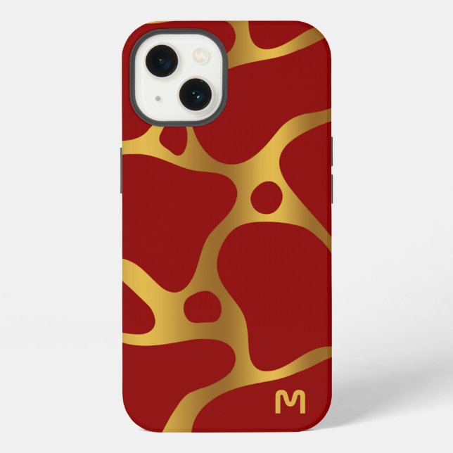 Red and gold abstract giraffe pattern iPhone case (Back)
