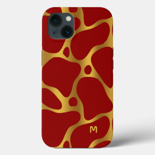 Red and gold abstract giraffe pattern iPhone 13 case