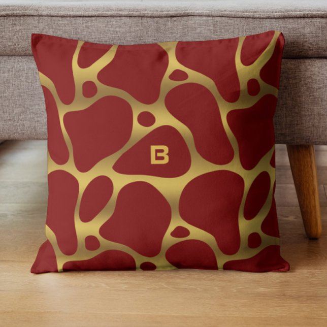 Red and gold abstract giraffe pattern throw pillow (Creator Uploaded)