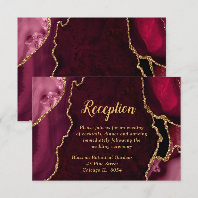 Red and Gold Agate Agate Wedding Reception Enclosure Card (Front/Back)