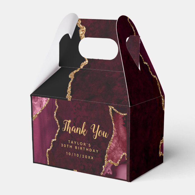 Red and Gold Agate Birthday Thank You Favor Box (Front Side)