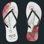 Red and Gold Agate Bridesmaid Favour Monogram   Flip Flops<br><div class="desc">You will love this red geode agate stone with white crystals with gold accents. Great for your wedding venues!</div>
