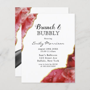 Red and Gold Agate Crystals Brunch & Bubbly  Invitation