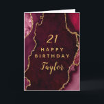 Red and Gold Agate Happy Birthday Card<br><div class="desc">This elegant and glamourous birthday card can be personalized with a name or title such as mom, daughter, granddaughter, niece, friend etc. The design features a red agate marble background with faux gold glitter accents. The text combines handwritten script and modern sans serif fonts for a classy and sophisticated look....</div>