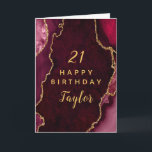 Red and Gold Agate Happy Birthday Card<br><div class="desc">This elegant and glamourous birthday card can be personalized with a name or title such as mom, daughter, granddaughter, niece, friend etc. The design features a red agate marble background with faux gold glitter accents. The text combines handwritten script and modern sans serif fonts for a classy and sophisticated look....</div>