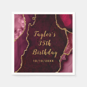 Red and Gold Agate Marble Birthday Napkin
