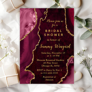 Red and Gold Agate Marble Bridal Shower Invitation