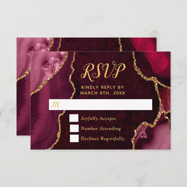 Red and Gold Agate Marble RSVP Card (Front/Back)