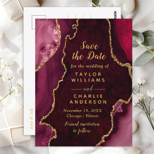 Red and Gold Agate Marble Save The Date Postcard