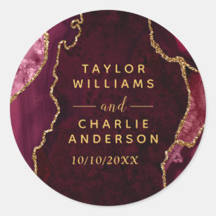 Red and Gold Agate Marble Wedding Classic Round Sticker