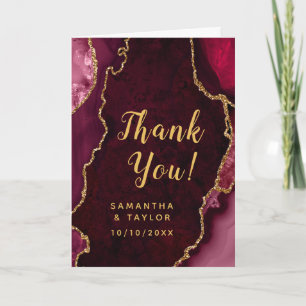 Red and Gold Agate Marble Wedding Thank You Card