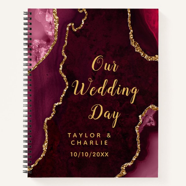 Red and Gold Agate Wedding Planner Notebook (Front)