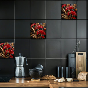 Red and Gold Art Deco  Tile