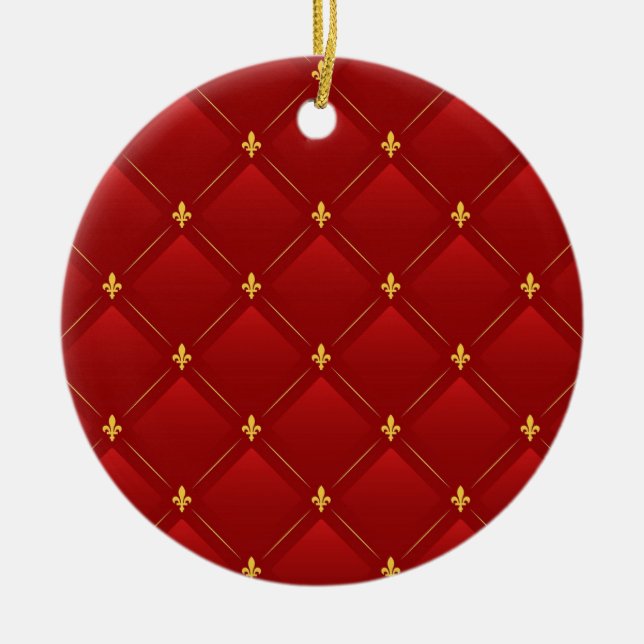 Red and gold art nouveau pattern ceramic ornament (Front)