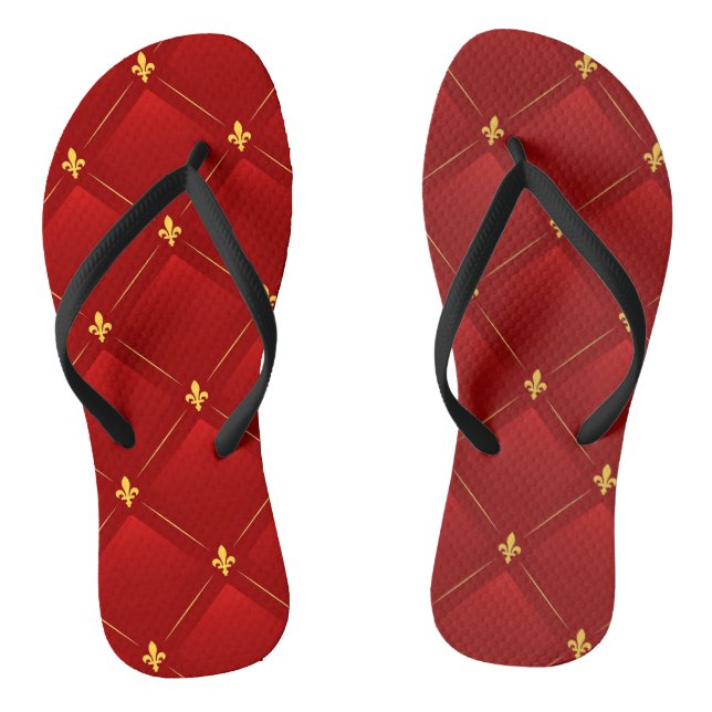Red and Gold Art Nouveau Pattern Flip Flops (Footbed)