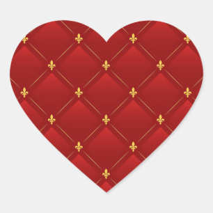 Red and Gold Art Nouveau Pattern Heart Sticker