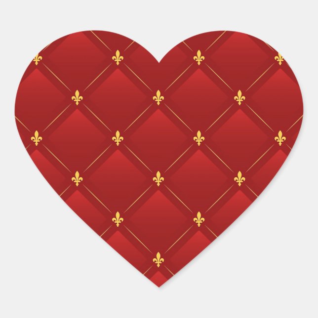 Red and Gold Art Nouveau Pattern Heart Sticker (Front)