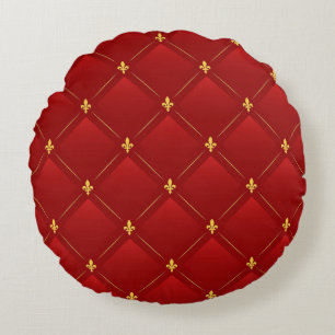 Red and Gold Art Nouveau Round Pillow