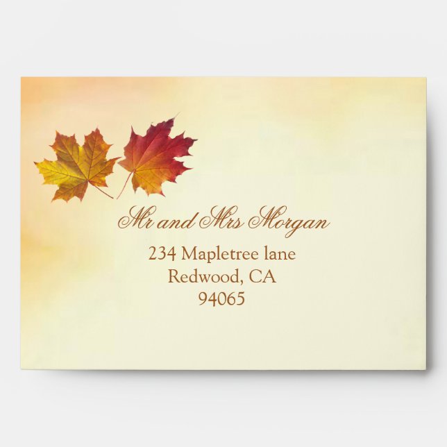 Red and gold autumnal maple leaves envelope (Front)