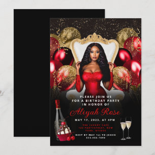 Red and Gold Balloons Royal Birthday Invitation