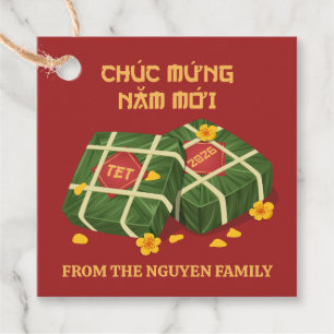 Red and Gold Banh Chung Vietnamese Tet 2026 Favour Tags