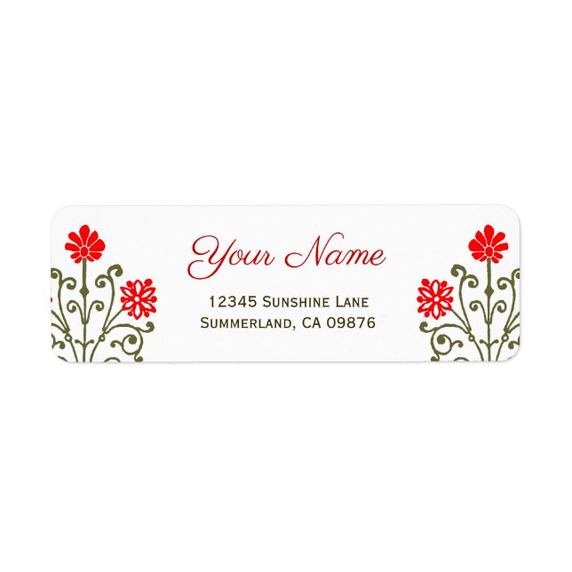 Red and Gold Baroque Etching Custom Address Label (Front)