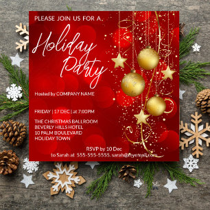 Red and gold baubles background Holiday  Invitatio Invitation