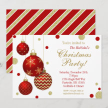 Red and Gold Baubles Christmas Party Invitation
