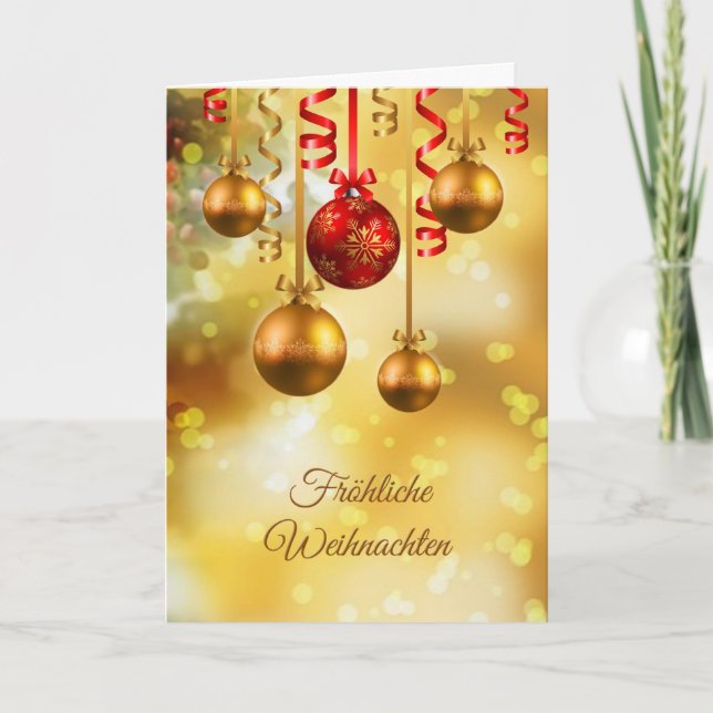 Red and gold baubles German Christmas Holiday Card (Front)