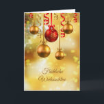 Red and gold baubles German Christmas Holiday Card<br><div class="desc">German Christmas card with red and gold baubles and tinsels. Text in front in German says:
Merry Christmas. Text inside in German too: Merry Christmas and Happy New Year.</div>