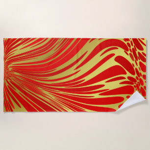 red and gold beach towel