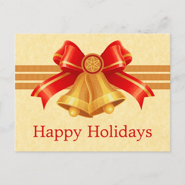 Red and Gold Bells Christmas Postcard (Front)