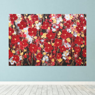 Red and Gold Blossom Abstract Wall Art