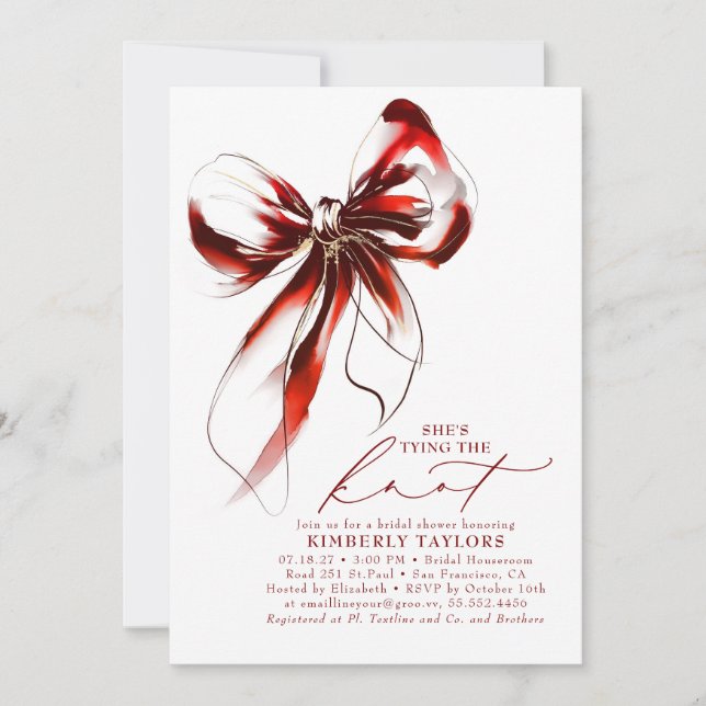 Red and Gold Bow Elegant Whimsical Bridal Shower Invitation (Front)